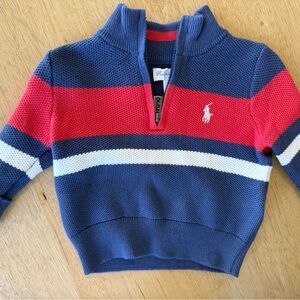 Ralph Lauren Navy, Red & White Striped Half-Zip Sweater